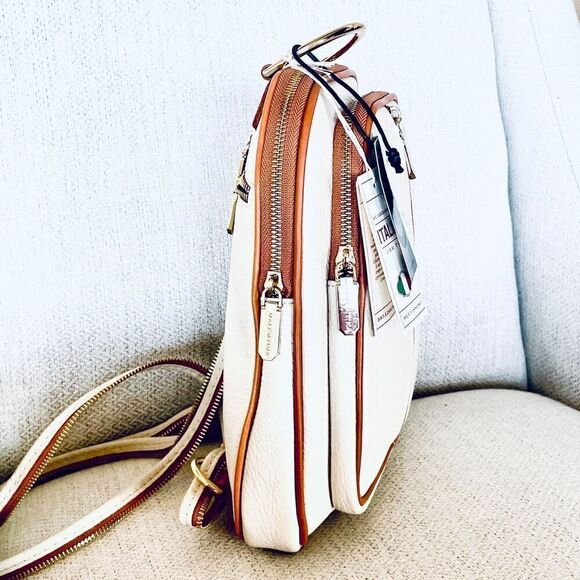 NWT Valentina Genuine Ivory & Tan Pebble Italian Leather Convertible Backpack main image 9